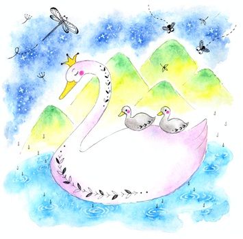 dessin cygne et petits